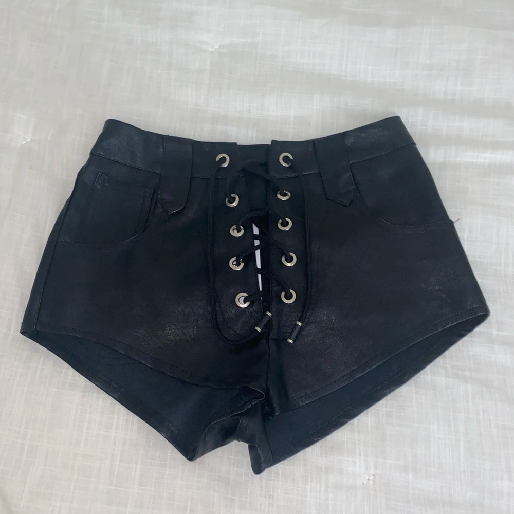 Lioness Faux Leather Lace Up Shorts